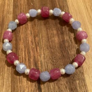 Handmade Beaded Bracelet with Strawberry Quartz and Aquamarine